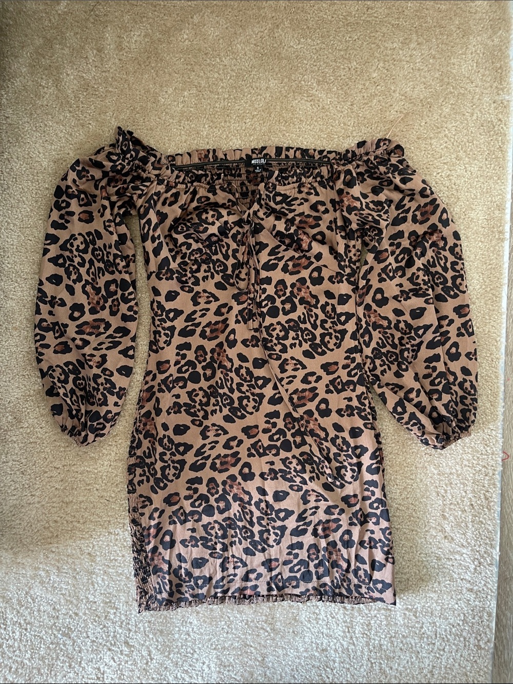 Leopard Print Off-Shoulder Dress Top - Brown & Black